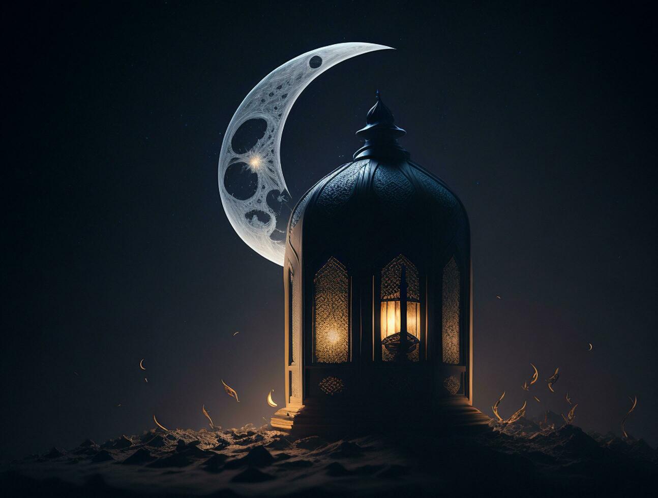 Zier Arabisch Laterne mit Verbrennung Kerze glühend beim Nacht. Muslim heilig Monat Ramadan kareem foto