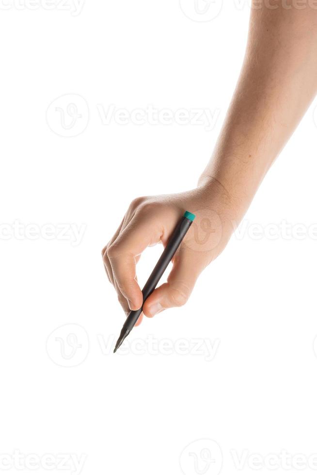 männliche Handschrift mit dem Marker oder Filzstift. isoliert auf weißem Hintergrund. foto