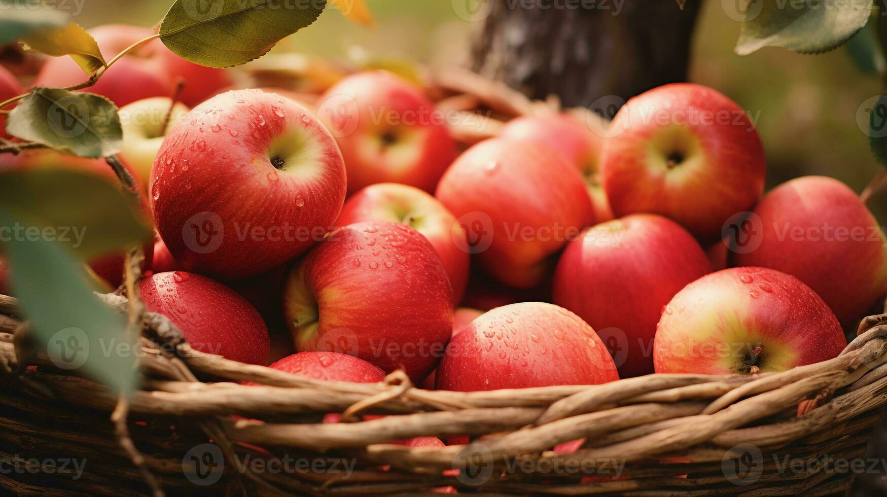 ein Korb gefüllt mit frisch gepflückt Äpfel, KI-generiert foto