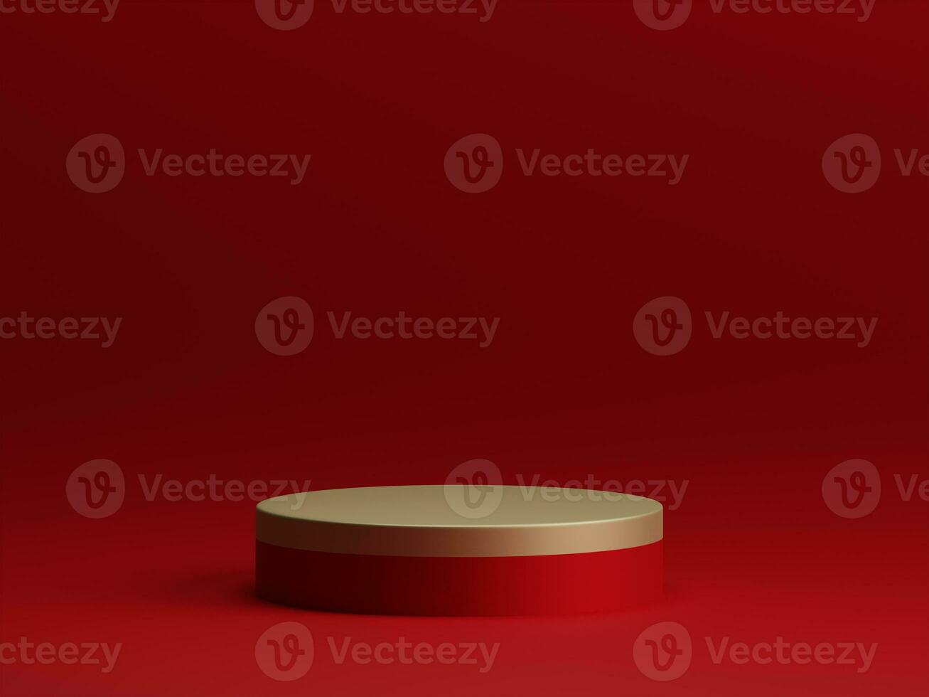 3d Rendern orientalisch Stil rot Zylinder Sockel oder Podium zum Produkt Vitrine Anzeige auf leeren Hintergrund. 3d Attrappe, Lehrmodell, Simulation Illustration foto