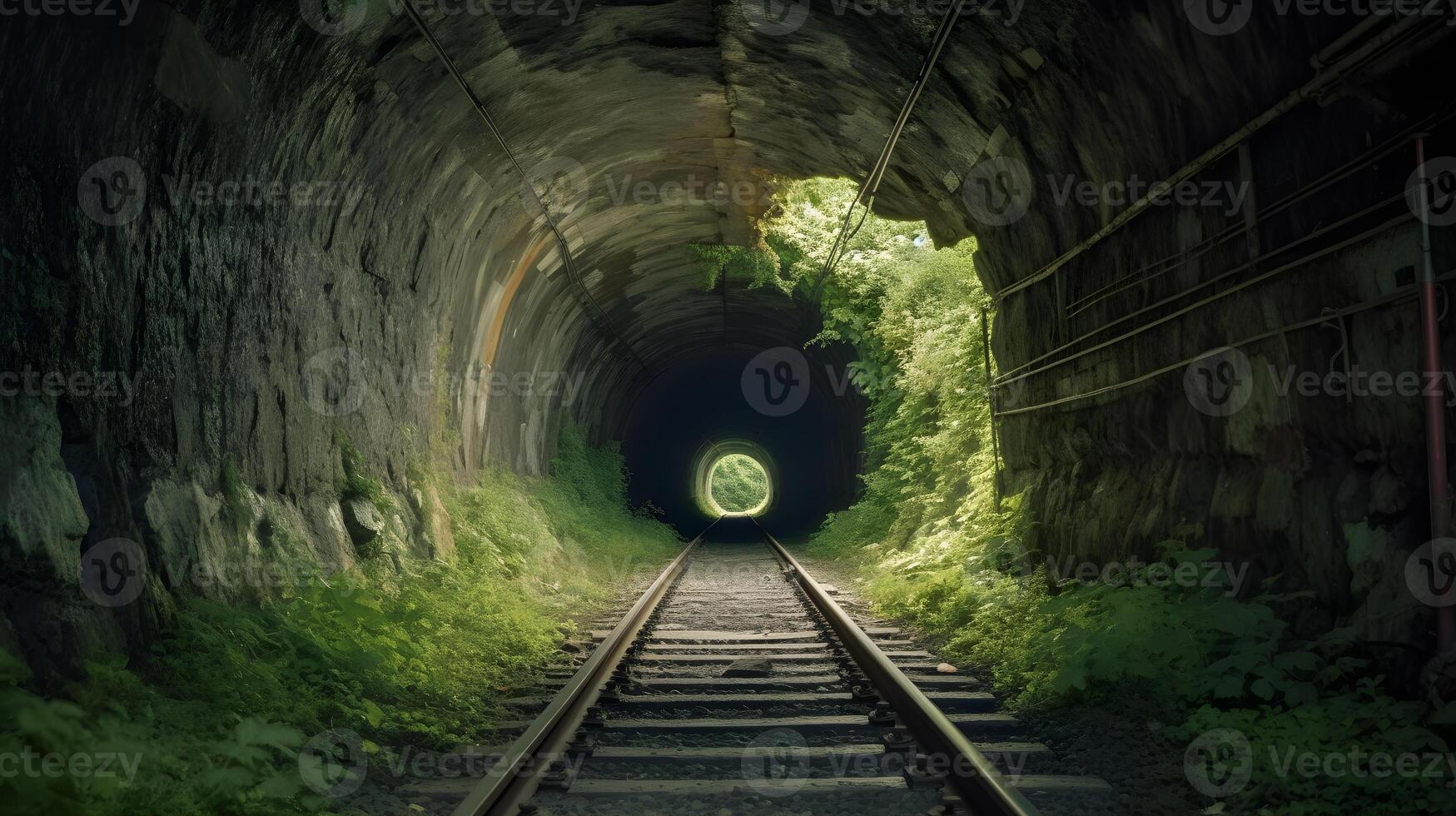 Eisenbahn Tunnel, Vorderseite Aussicht generativ ai foto