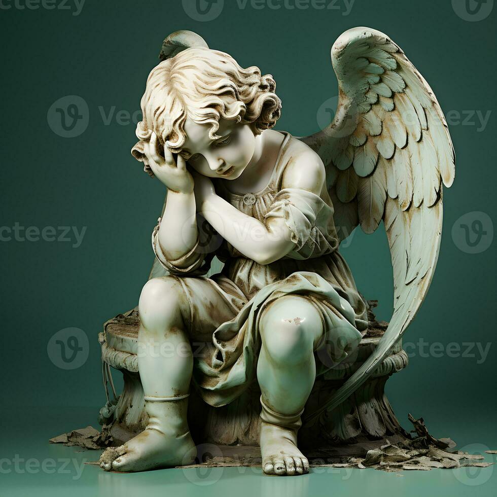 Baby Engel Statue mit schüchtern Pose, generativ ai foto