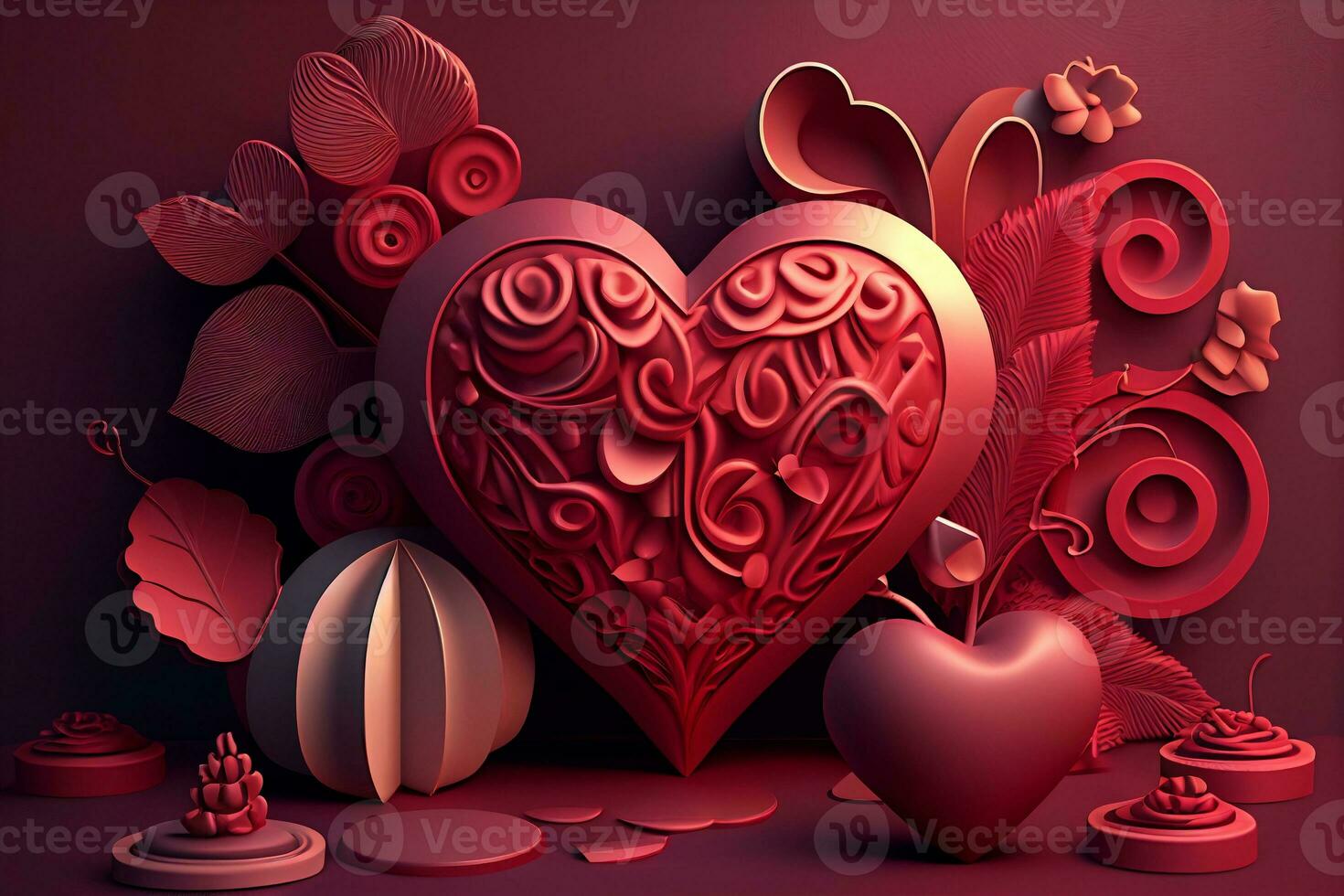 Valentinstag Tag Hintergrund Illustration. 3d Hintergrund zum Banner, Flyer, Werbung, Hintergrund, Sozial Medien, Hintergrund, Einladung, Poster. Eleganz und Luxus Illustration. foto