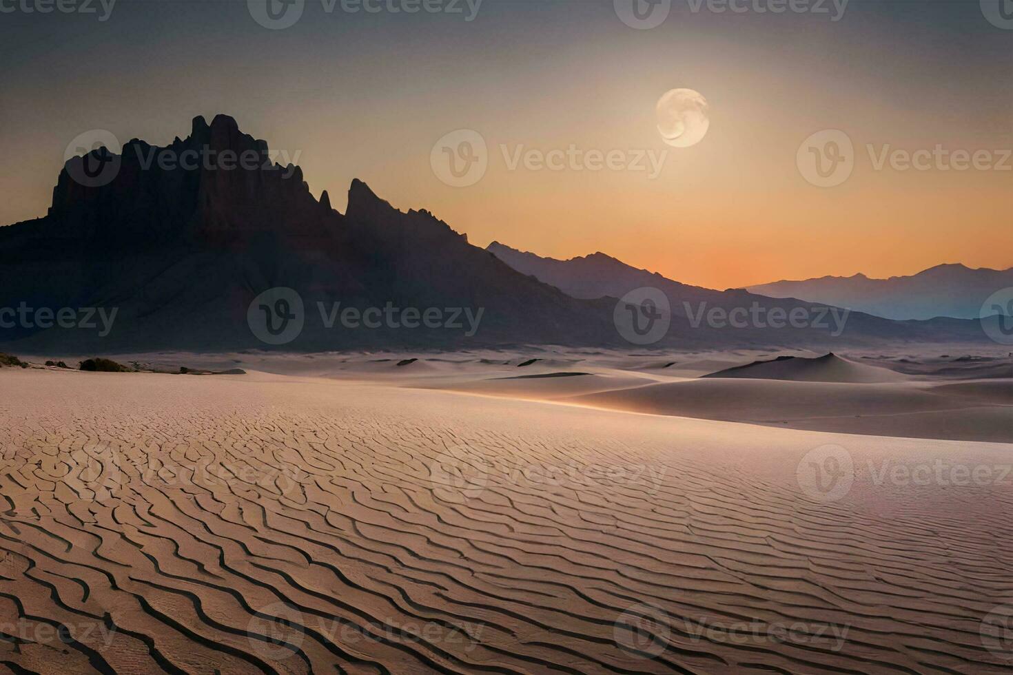 Mond Boden mit Sonnenuntergang Wüste. generativ ai. foto