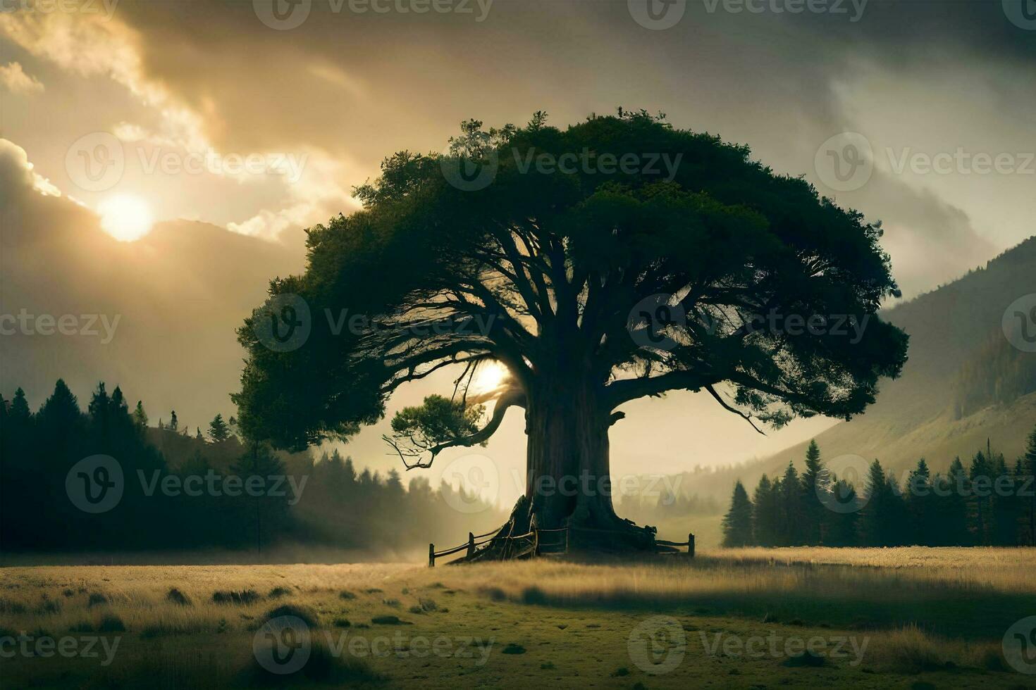 das atemberaubend Landschaft von das uralt Bäume. generativ ai. foto