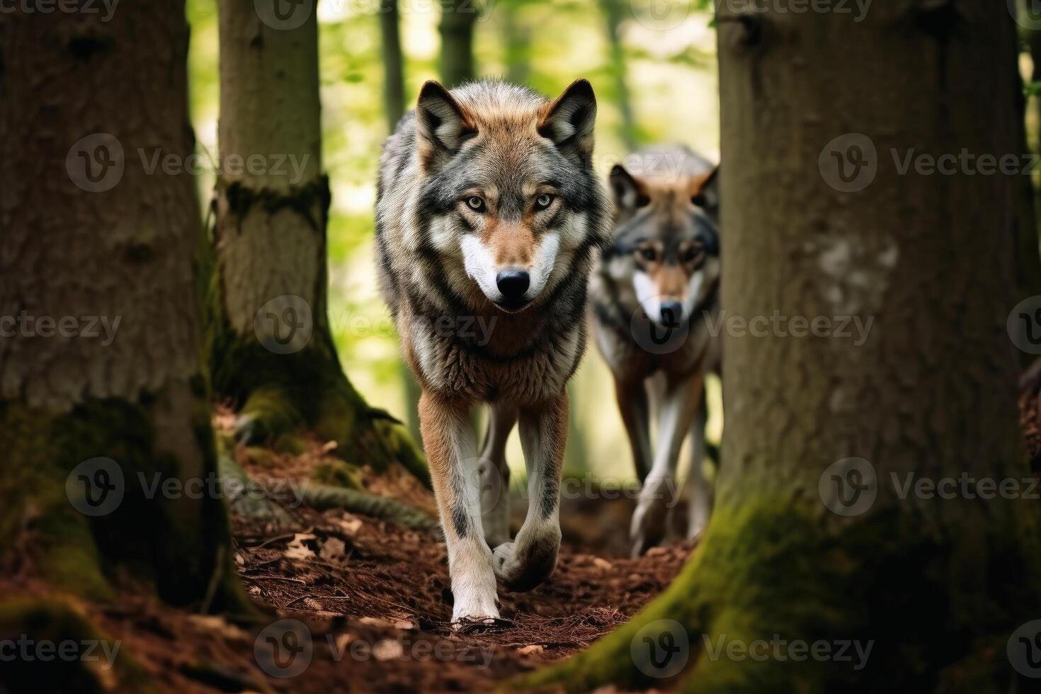 wild Wölfe im ein Wald erstellt mit generativ ai Technologie. foto