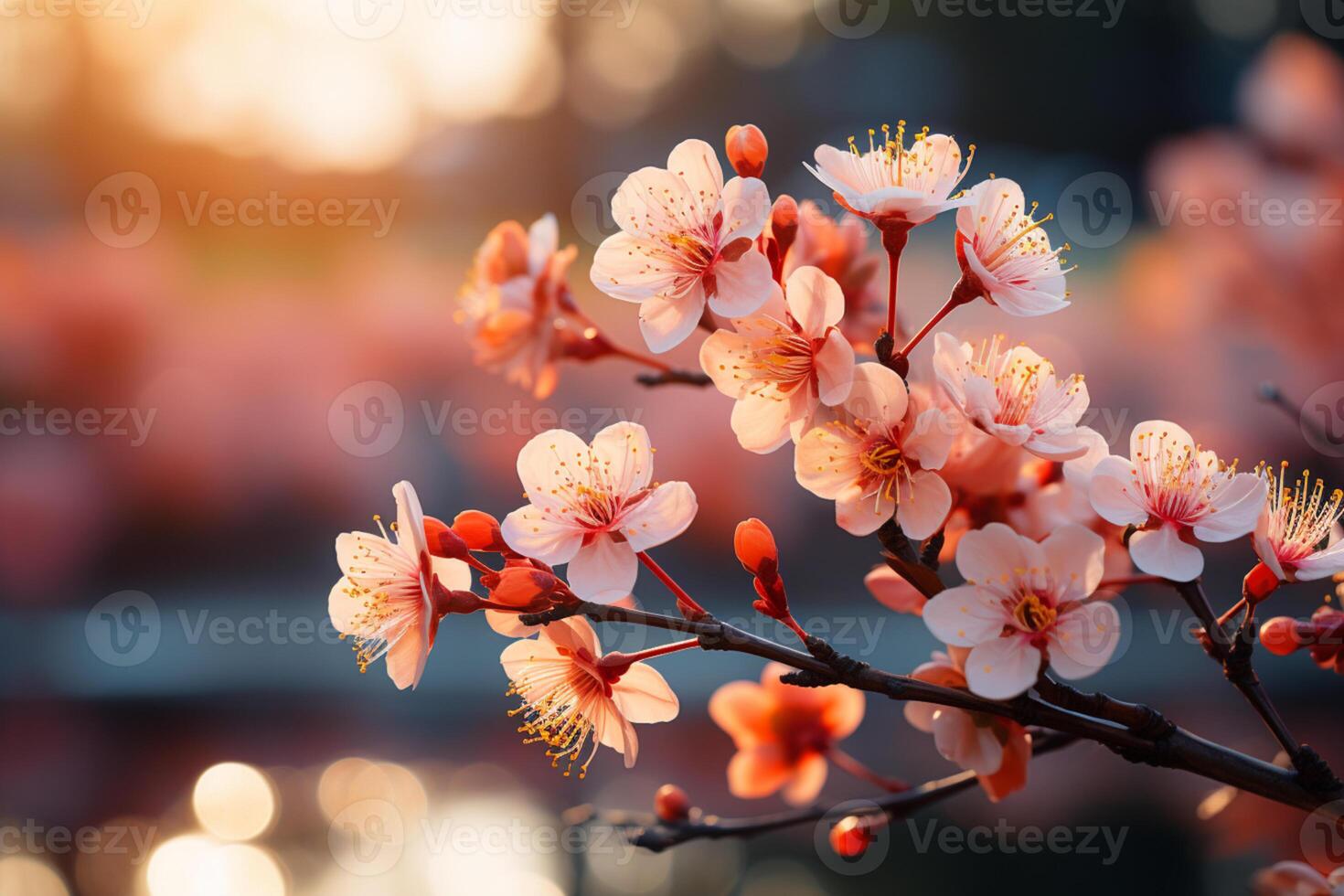 von der Sonne geküsst Frühling Blüten Kaskade Über ein verschwommen Natur Hintergrund, Bannerartig ai generiert foto