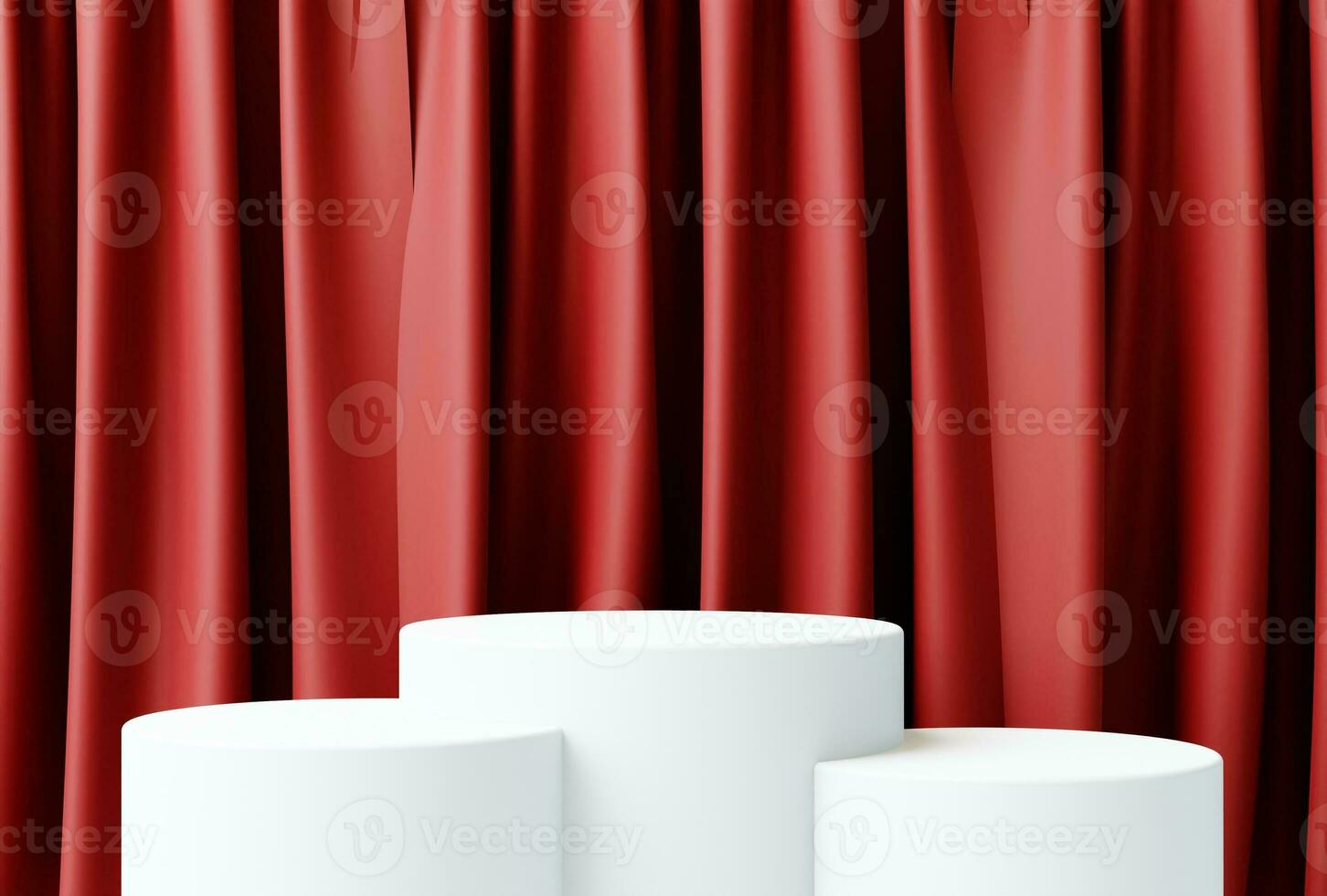 Podium mit rot Vorhang Hintergrund zum Anzeige Produkt. Produkt Präsentation, Marke, Bühne Vitrine und mehr. 3d Rendern foto