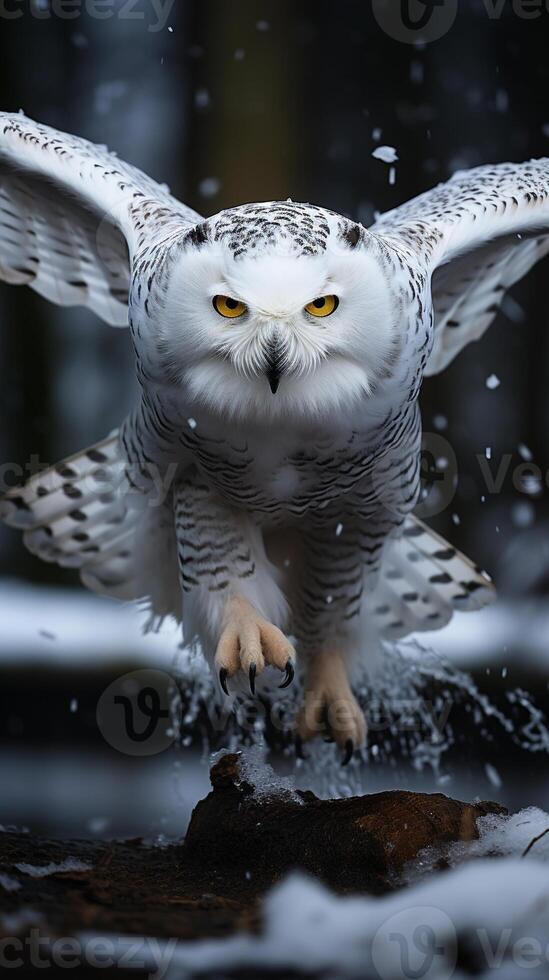 generativ ai generativ ai schneebedeckt Eule Bubo scandiacus im Winter foto