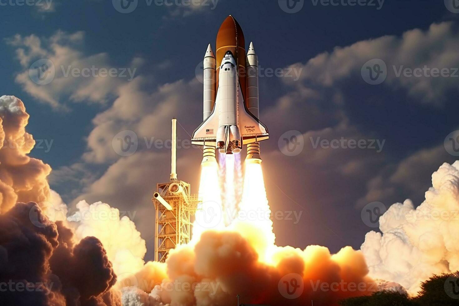 Reise zu das Kosmos, Raum Shuttle Aufzüge aus auf es ist außergewöhnlich Mission ai generiert foto