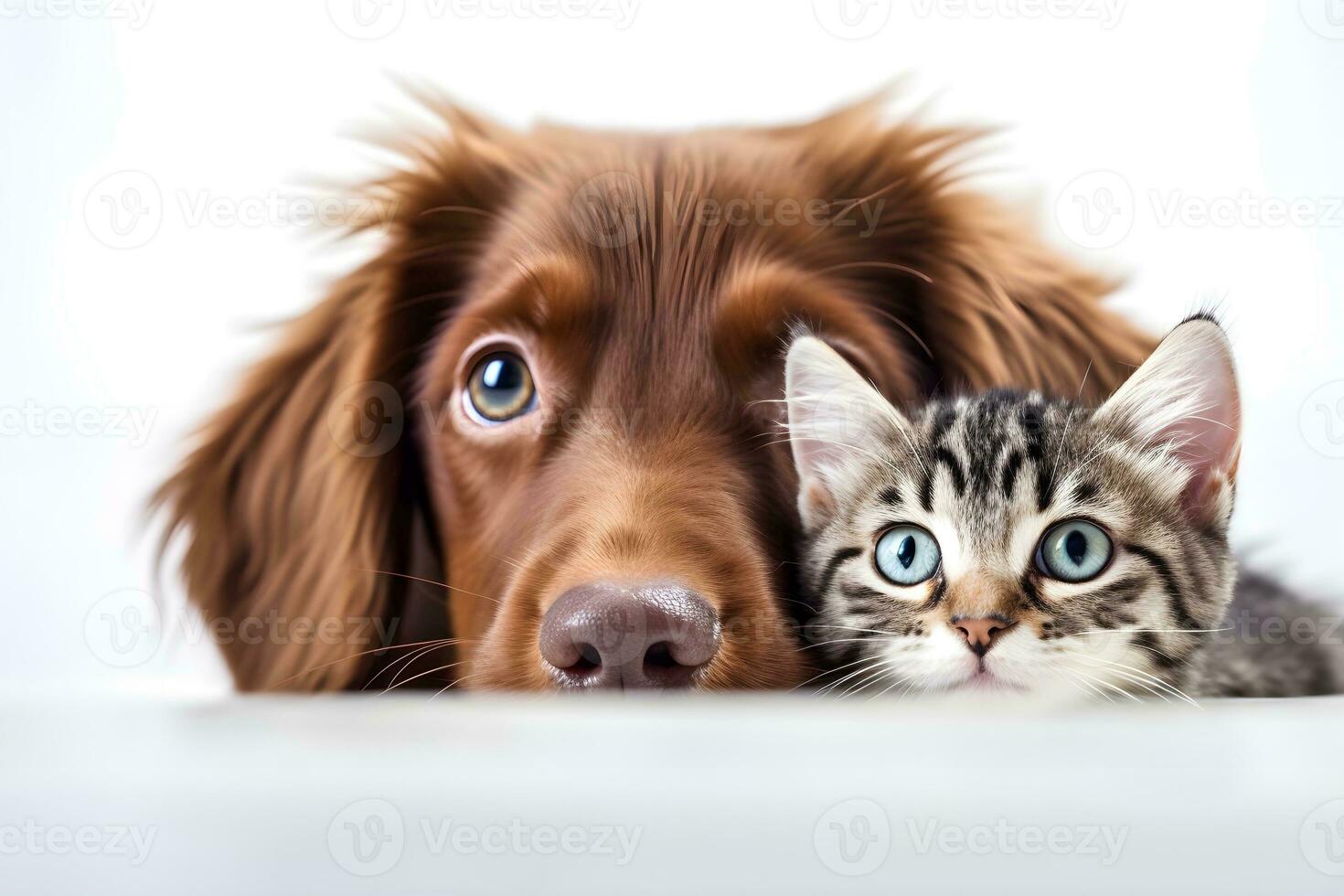 Hunde und Katzen sind starren beim etwas mit bezaubernd Augen ai generiert foto