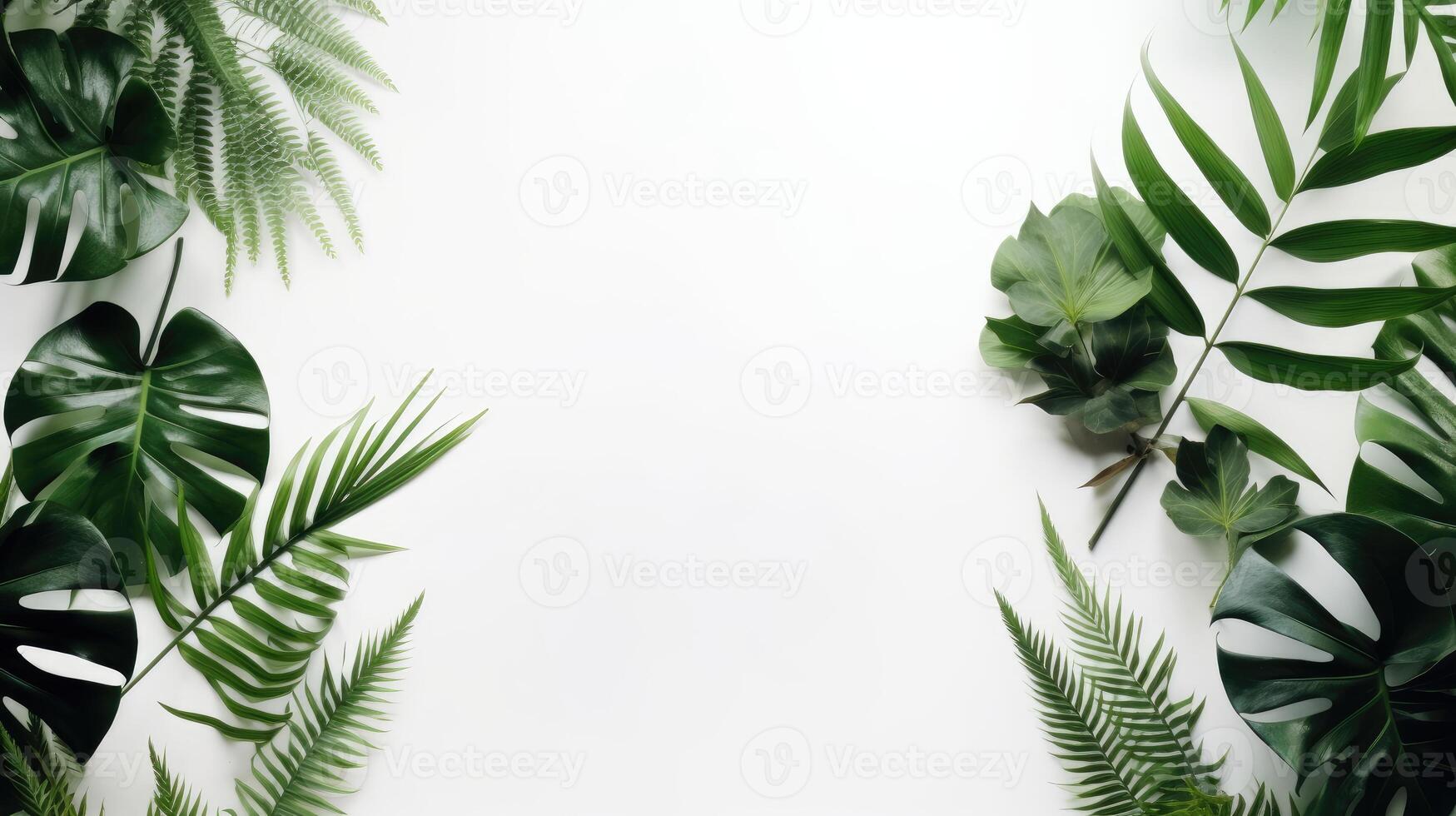 tropisch Blätter Monstera und Palme auf Weiß Hintergrund generiert ai foto