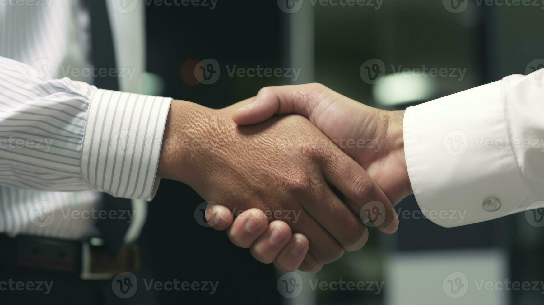 zittern Hände von zwei Geschäft Menschen generiert ai foto
