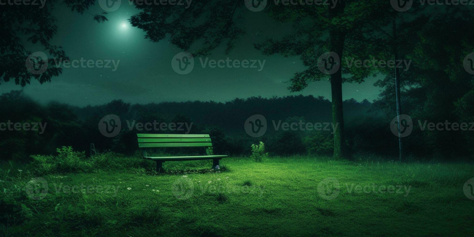 Grün Nacht verschwommen Hintergrund, ai generierenund foto