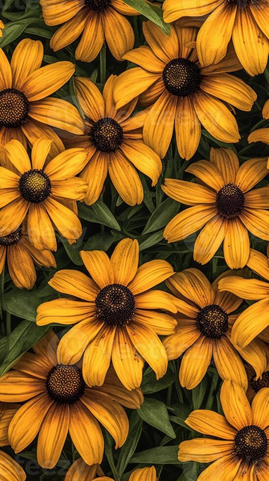 schwarz Auge Susan Blume verschwommen Hintergrund. ai generiert foto