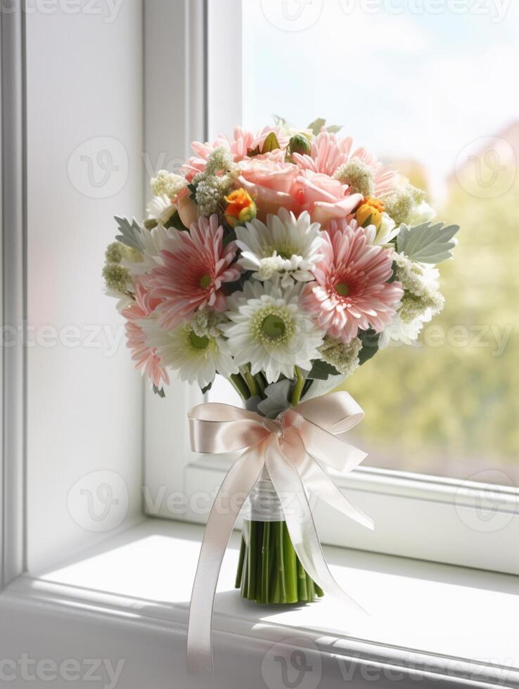 Lager Blume Hochzeit Strauß verschwommen Hintergrund. ai generiert foto