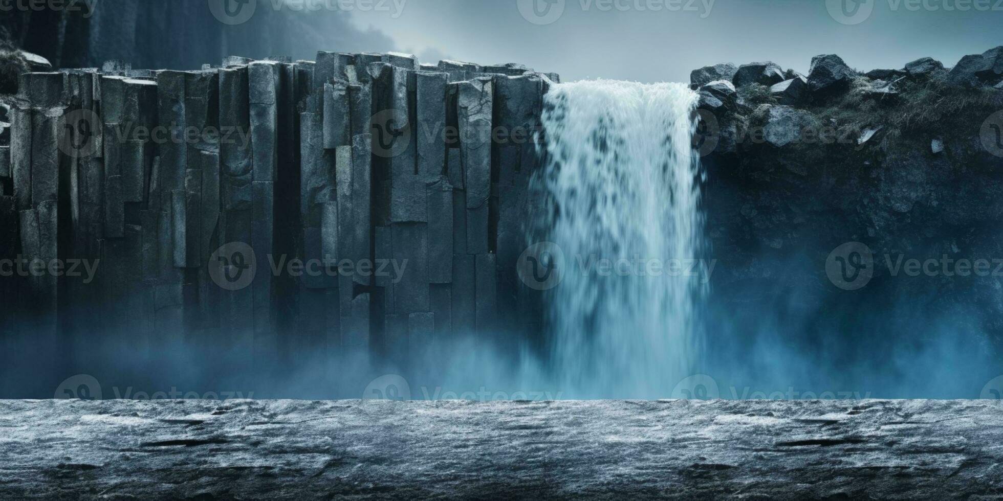 Wasserfall und Stein Kopieren Raum verschwommen Hintergrund, ai generiert foto