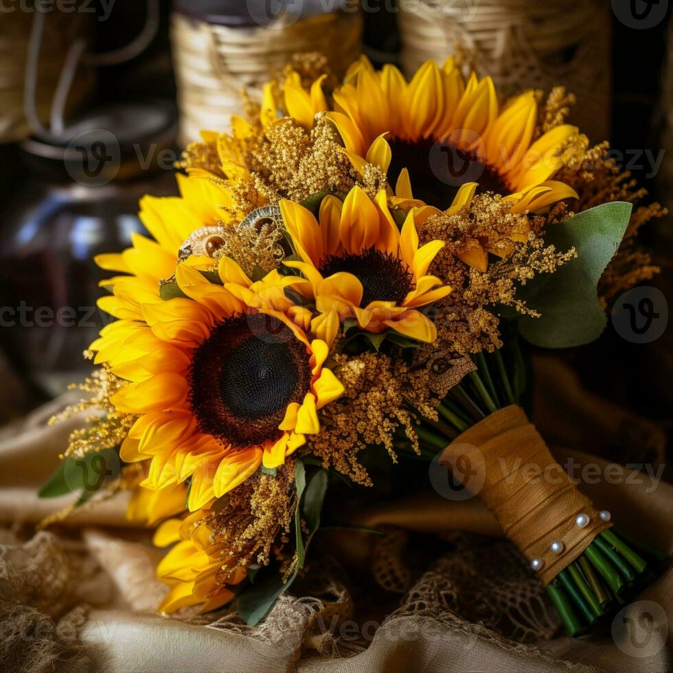 Sonne Blume Hochzeit Strauß Blume Hintergrund. ai generiert foto