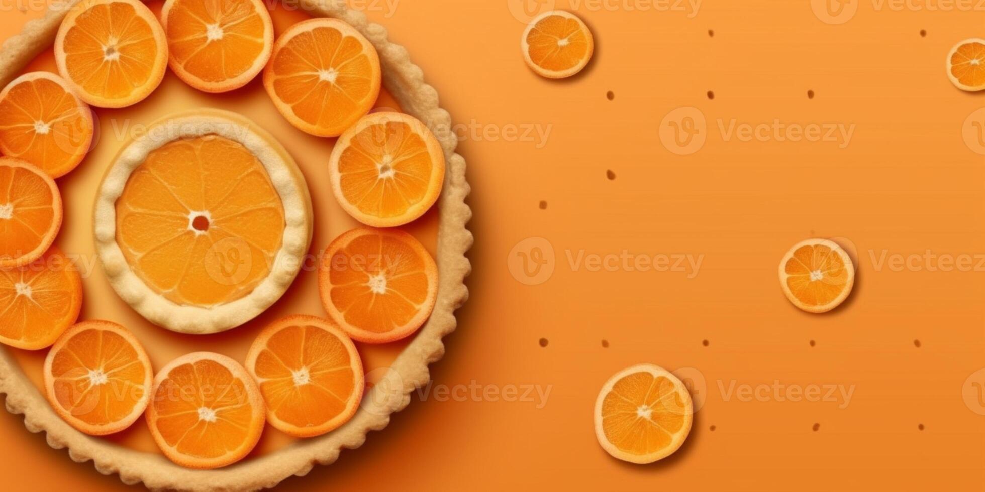 Kuchen Torte Orange Obst Kuchen Dessert verschwommen Hintergrund, ai generierenund foto