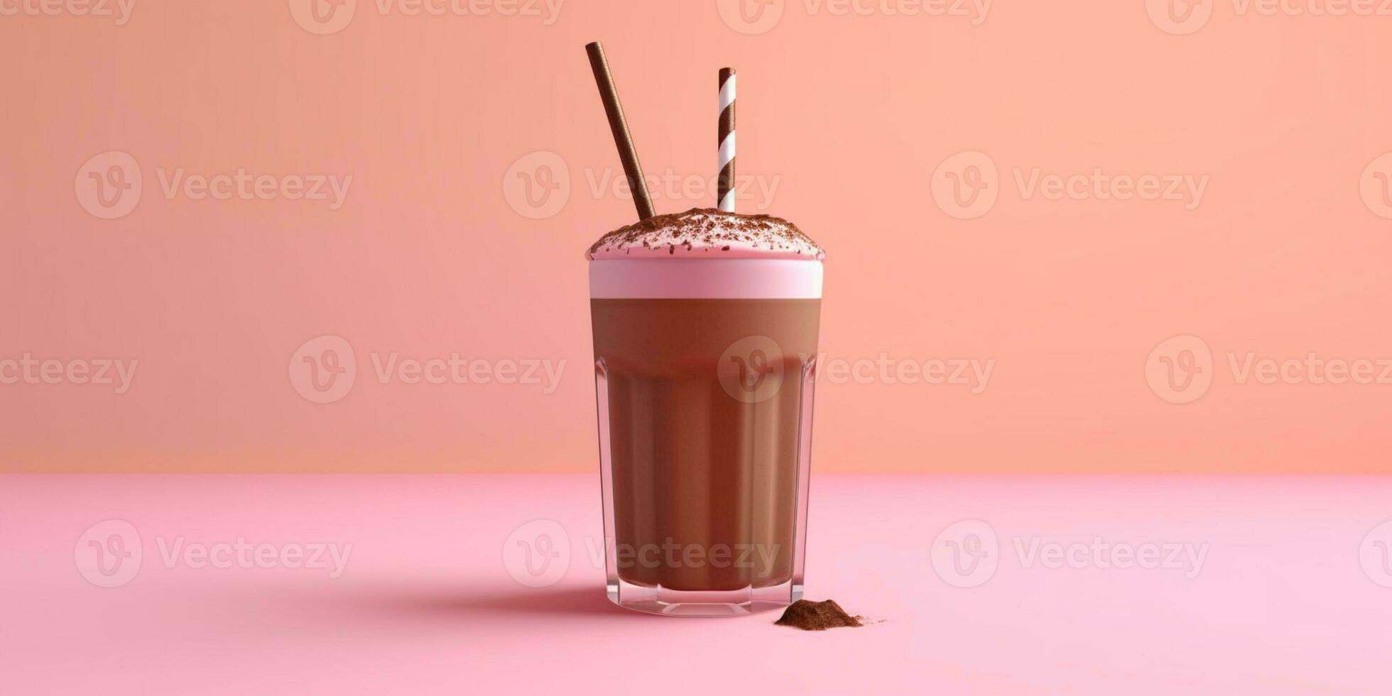 Schokolade Milchshake mit Schokolade nachfüllen und Stroh Gekritzel, ai generiert foto
