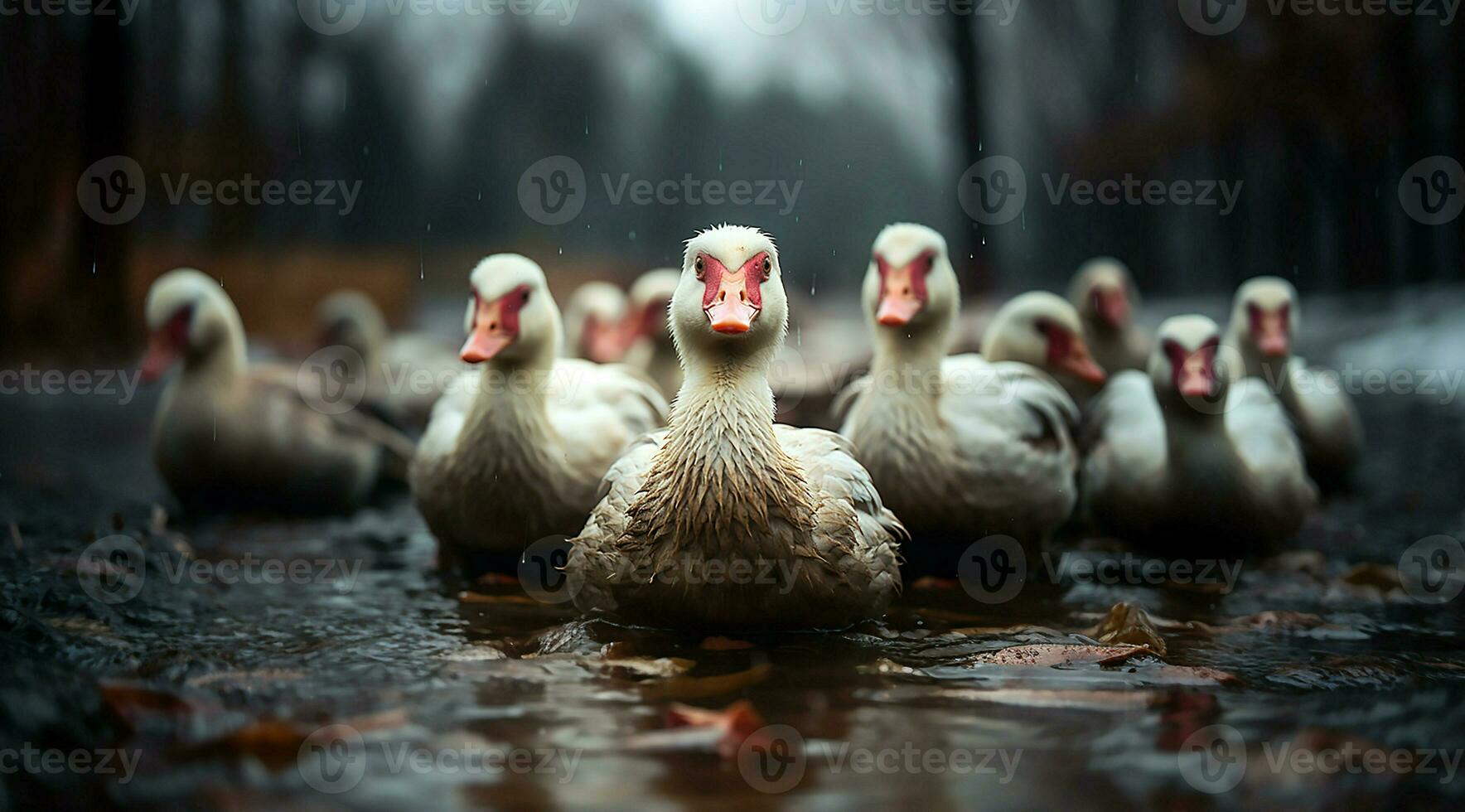 ein Bündel von Weiß Gänse Gehen foto