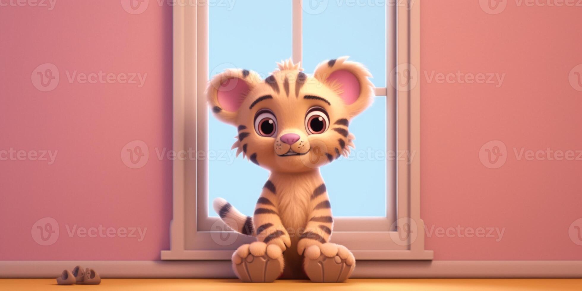 Baby Tiger süß Tier Lehm Karikatur Animation, ai generiert foto