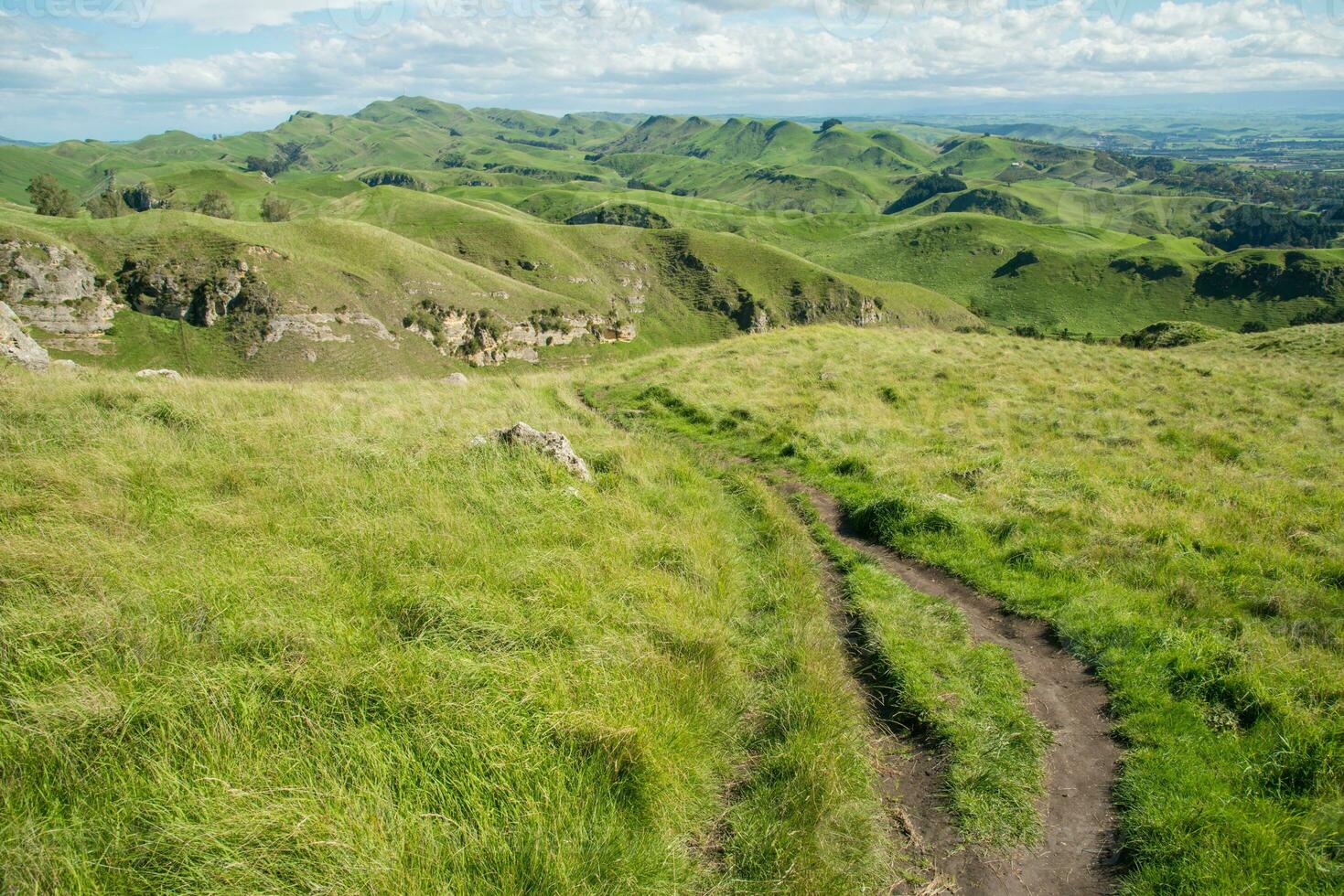 die malerische landschaft blick auf die heretaunga-ebene blick vom gipfel des te mata peak, hawke's bay region, neuseeland. foto