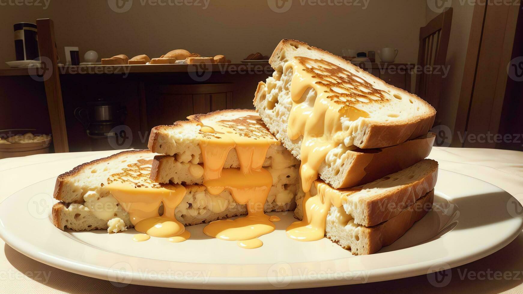 schmelzen Freuden feiern National Käse Toast Tag mit ein perfekt geschmolzen Käse Messer. ai generiert. foto