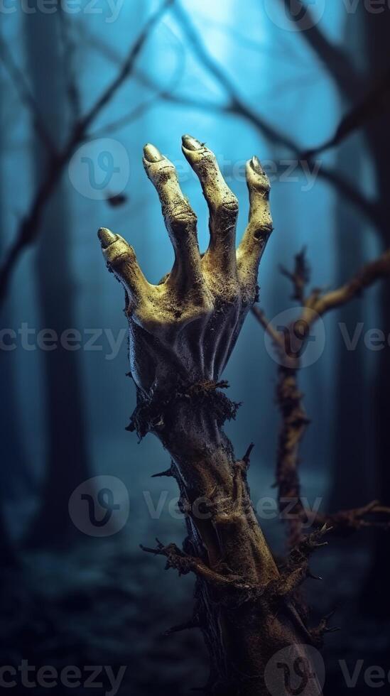 Zombie Hand. Halloween Hintergrund mit Zombie Hand. ai generiert foto