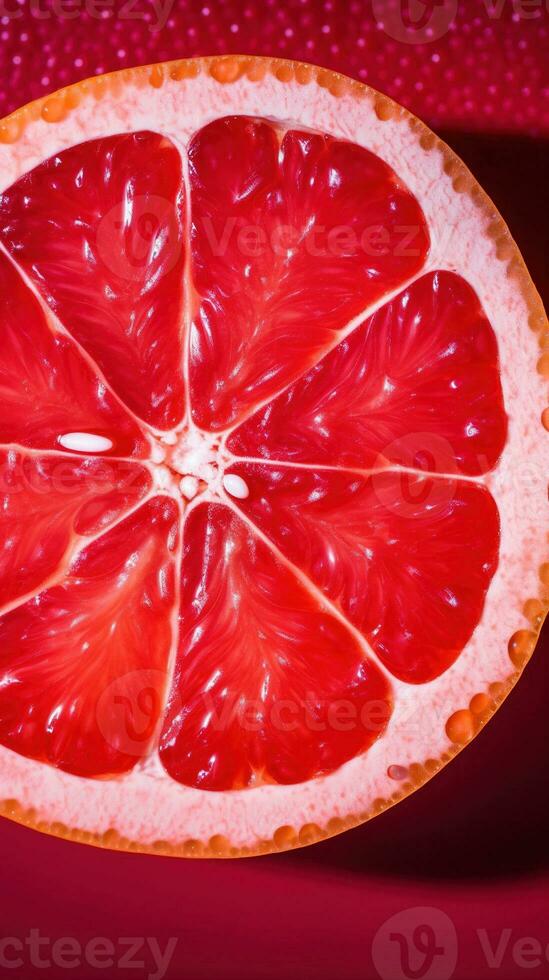 Scheibe von Grapefruit. rot Grapefruit Hintergrund. Komposition von Hälfte orange. foto