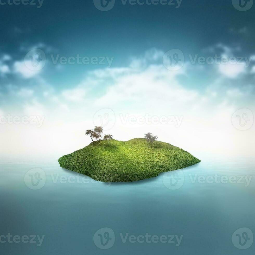 Landschaft mit Wolken. Insel Stück von Land oder Insel schwebend im das Luft. ai generiert foto