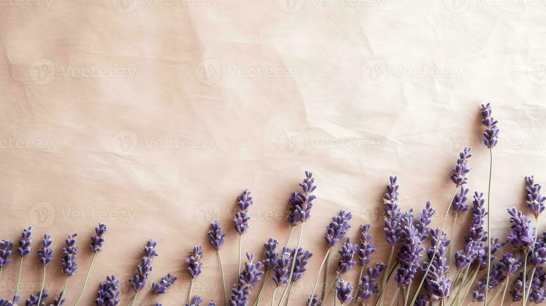 Bündel von Lavendel Blumen. Lavendel trocken lila Blumen. minimal eben legen, Kopieren Raum Hintergrund. ai generiert foto