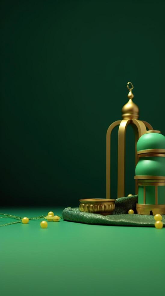 Ramadan Podium auf Grün Hintergrund. ai generiert foto