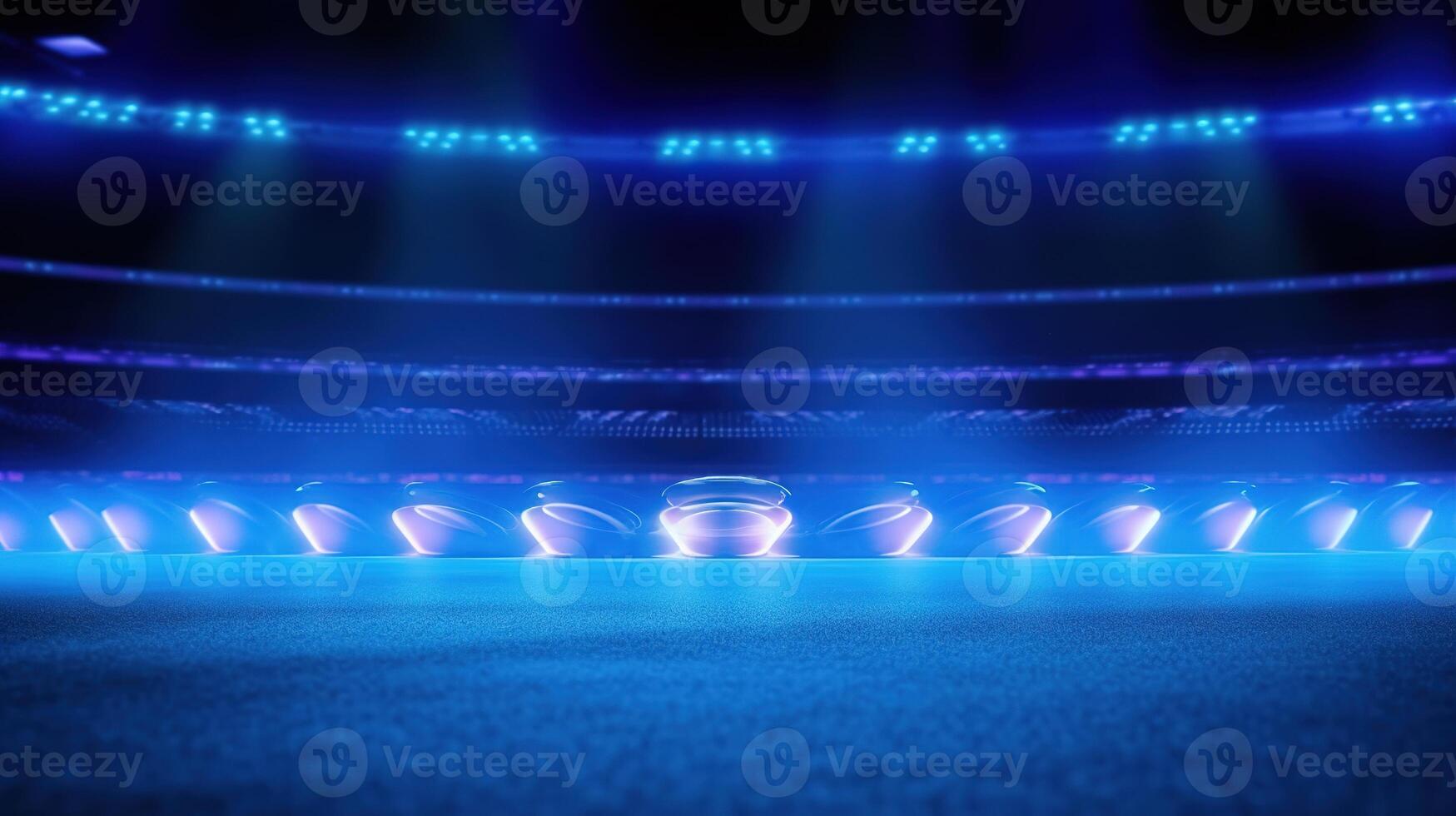 Licht Wanderwege auf ein Stadion. abstrakt Blau Neon- Stadion Hintergrund. ai generiert foto