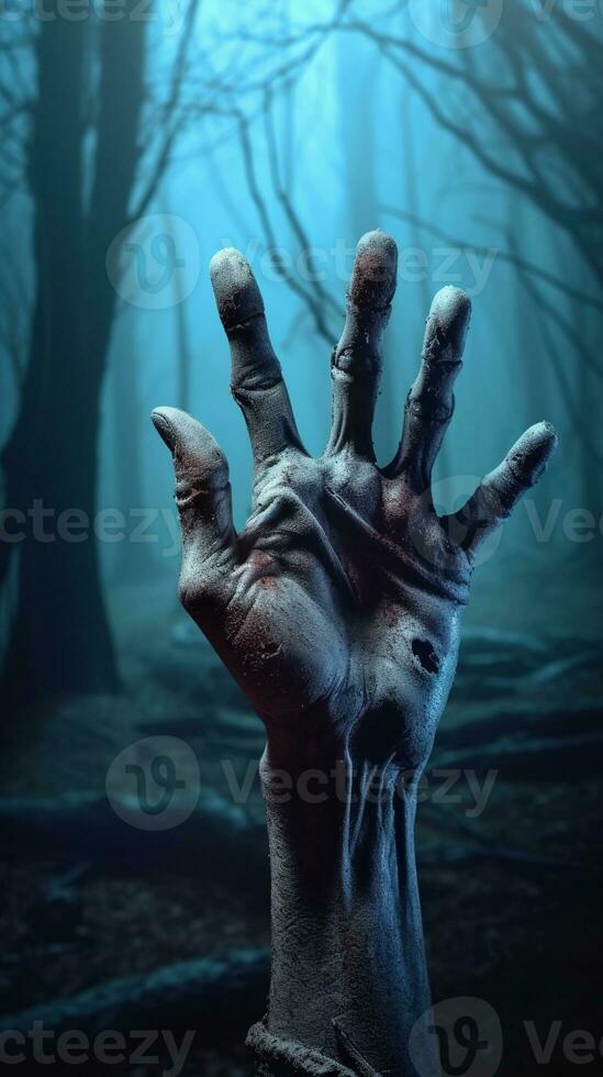 Zombie Hand. Halloween Hintergrund mit Zombie Hand. ai generiert foto