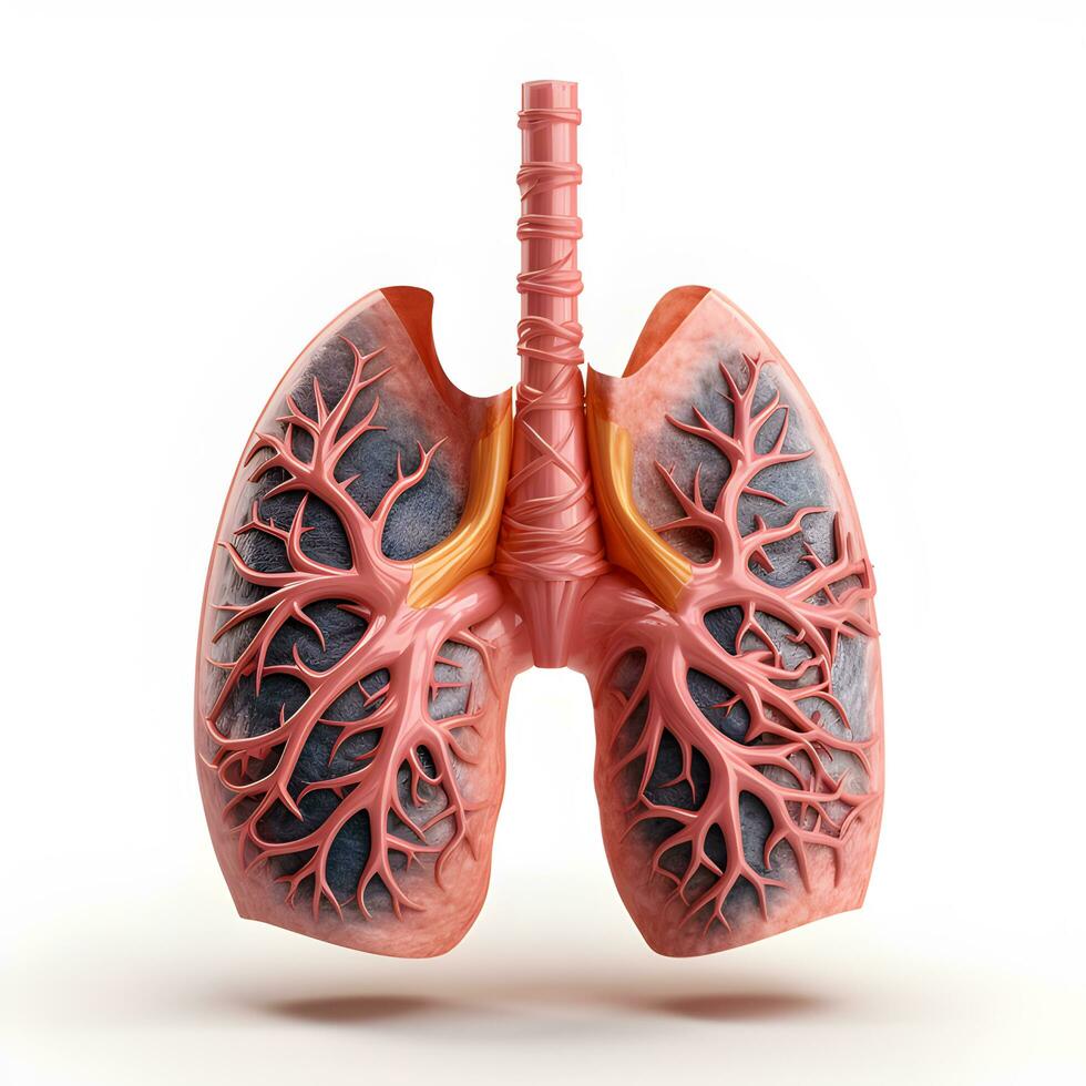 3d Mensch Lunge auf Weiß Hintergrund. generativ ai foto