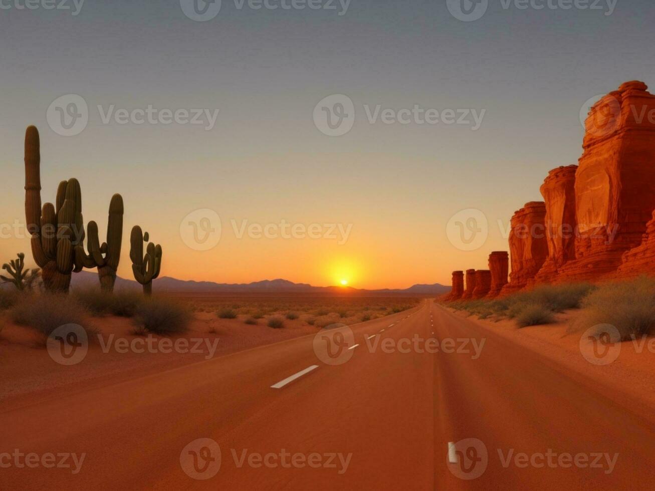 ein Straße im das Wüste mit das Sonne Rahmen foto