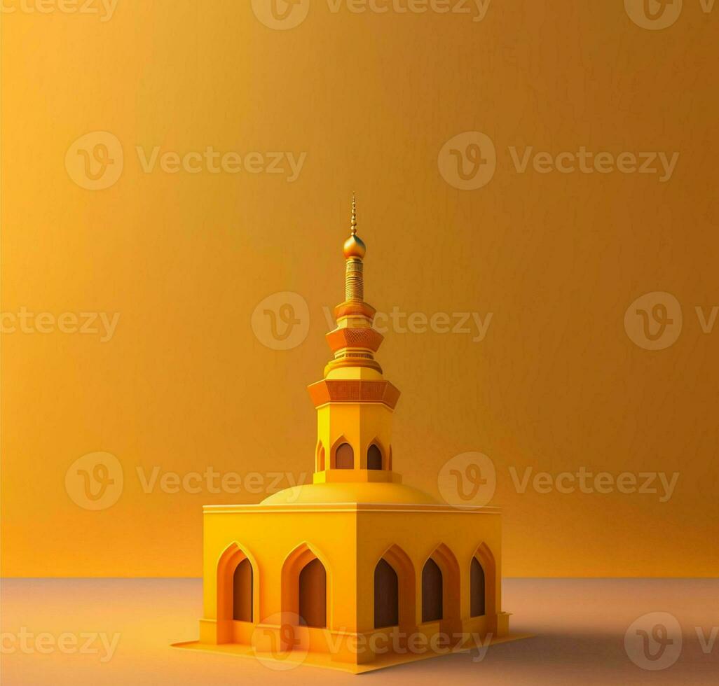 Moschee Gebäude realistisch 3d Design mit Gelb Farbverlauf Hintergrund. Luxus Gold Palast, Muslim Arabisch Moschee. Illustration zum Sozial Medien Postkarte.Banner.Drucken.Gruß.glücklich islamisch Neu Jahr foto