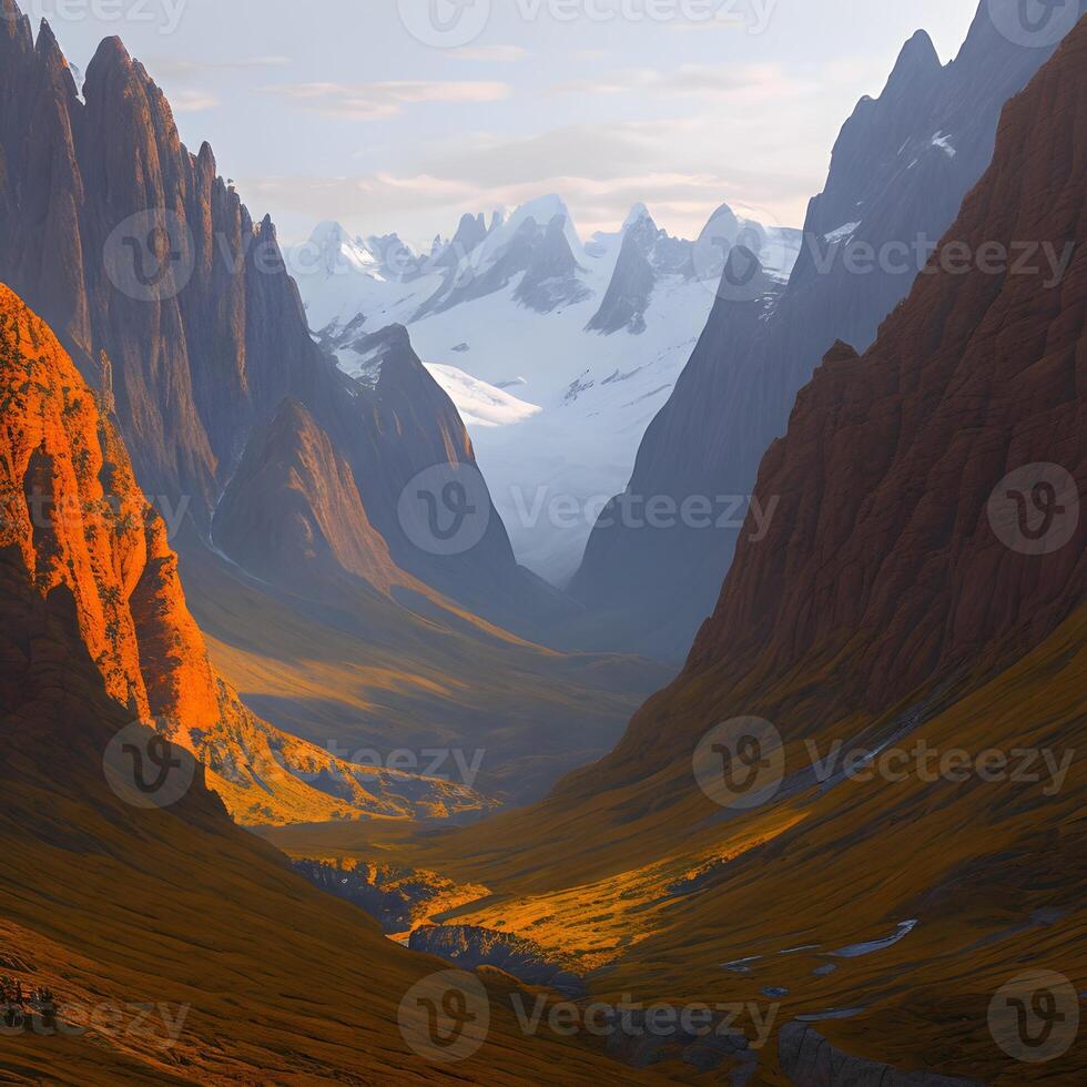 majestätisch Landschaft von das Berge, Morgen, ai generativ. foto