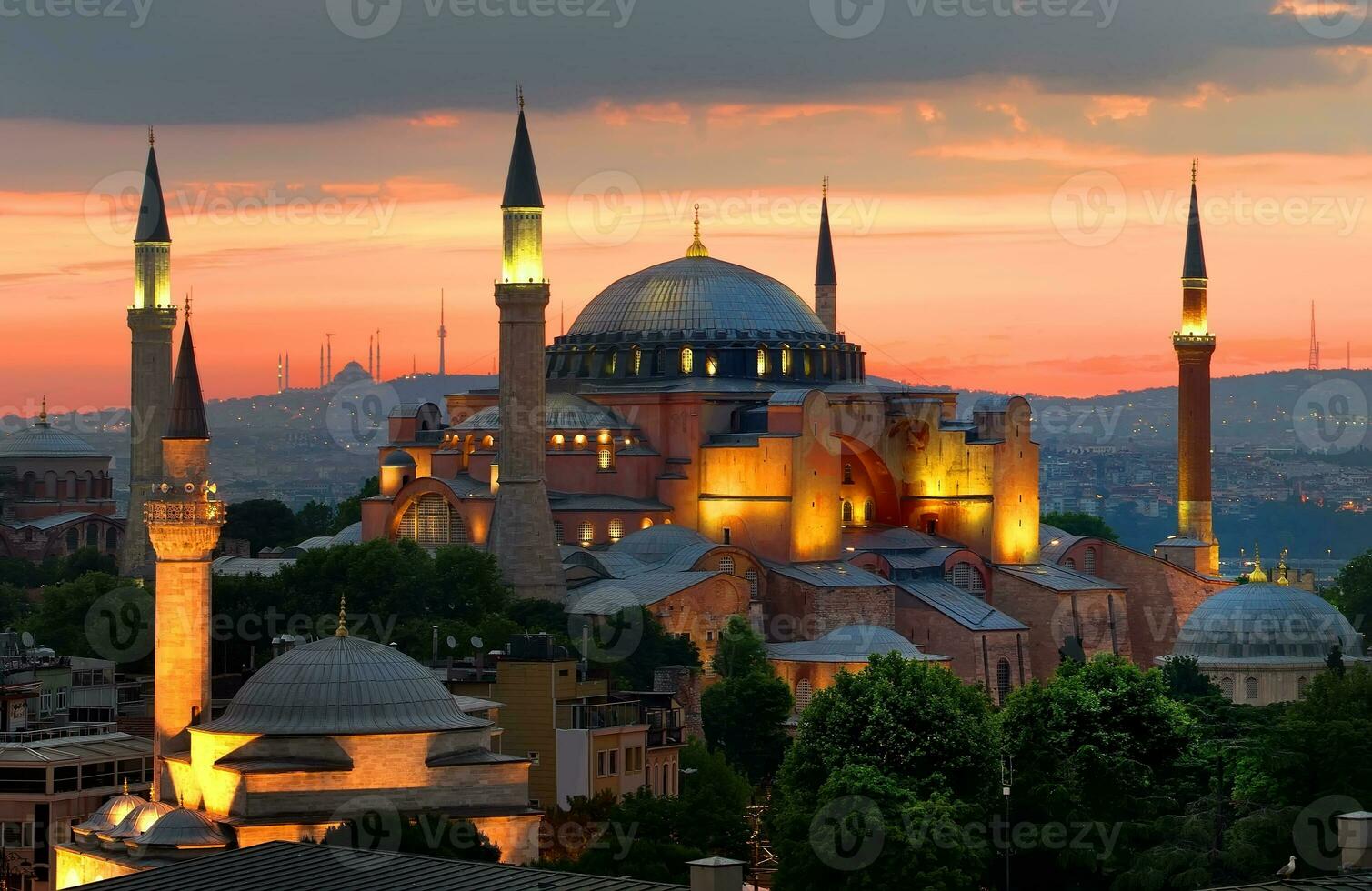 Hagia Sophia und Sonnenuntergang foto