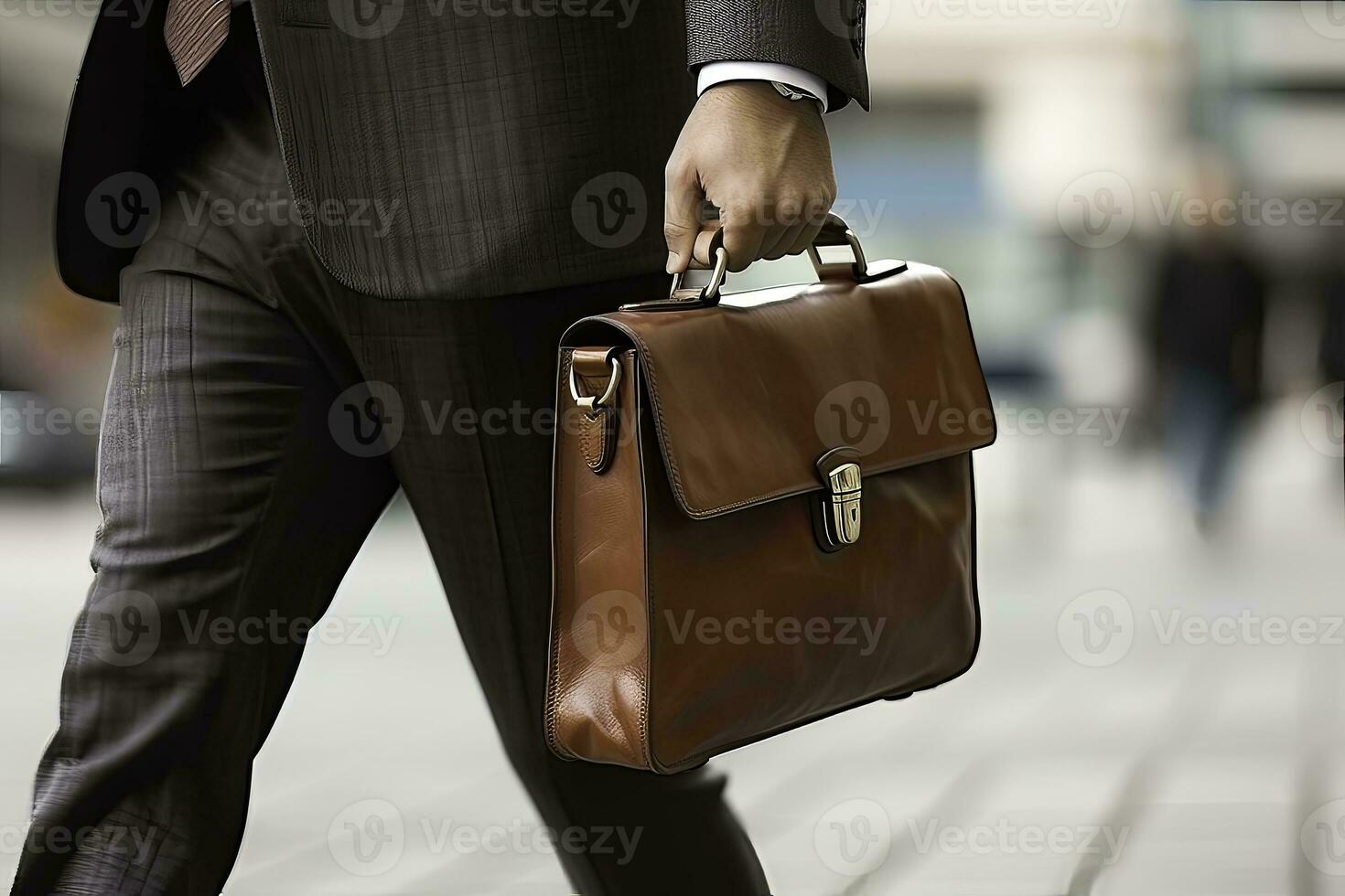 Geschäftsmann mit Aktentasche im das Stadt foto