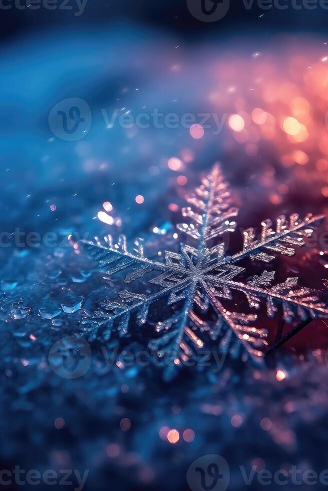 Schneeflocken auf ein Blau und Rosa Hintergrund foto