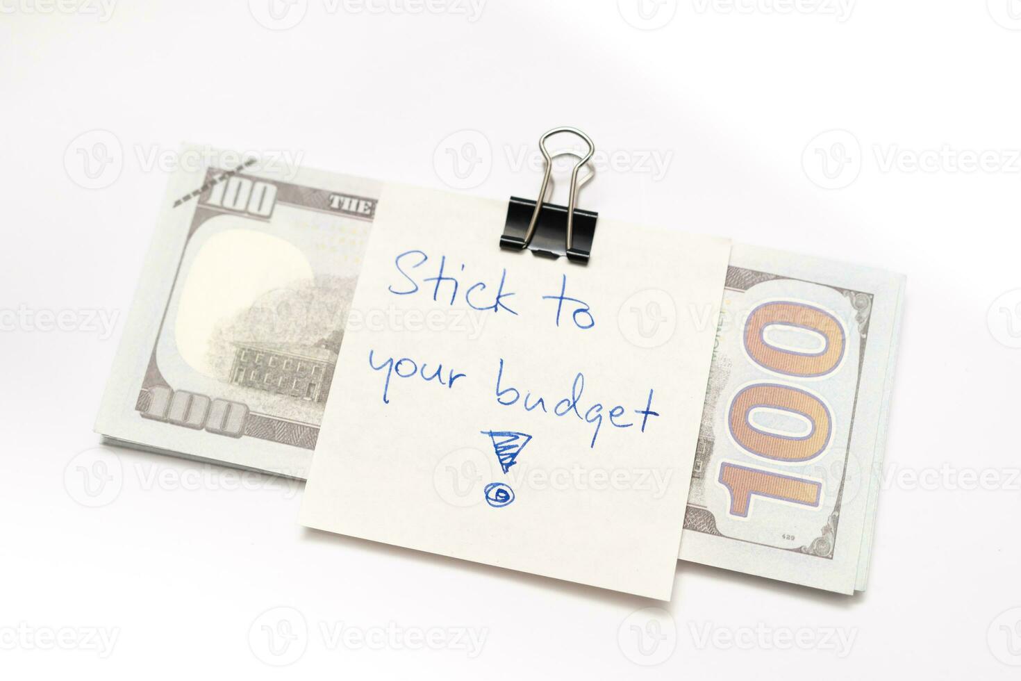 Dollar Kasse Geld mit Text geschrieben Hinweis Stock zu Ihre Budget. Konzept von finanziell Planung zu speichern Geld durch Ausgaben weniger. Finanzen und Geschäft Konzept. foto