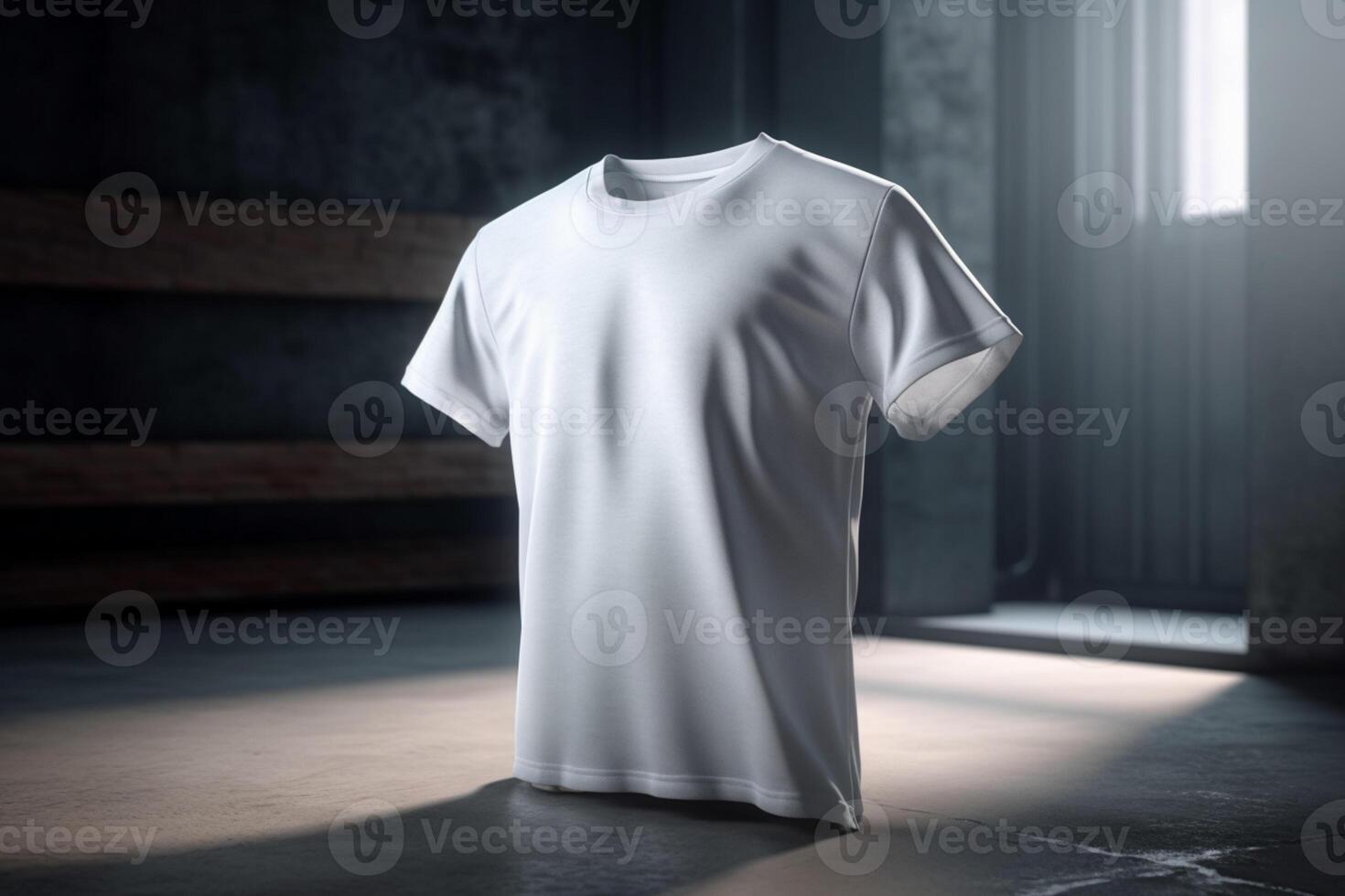 zeitgenössisch und sauber, 3d leeren Weiß T-Shirt Attrappe, Lehrmodell, Simulation mit glatt Stil, 3d machen ai generiert foto