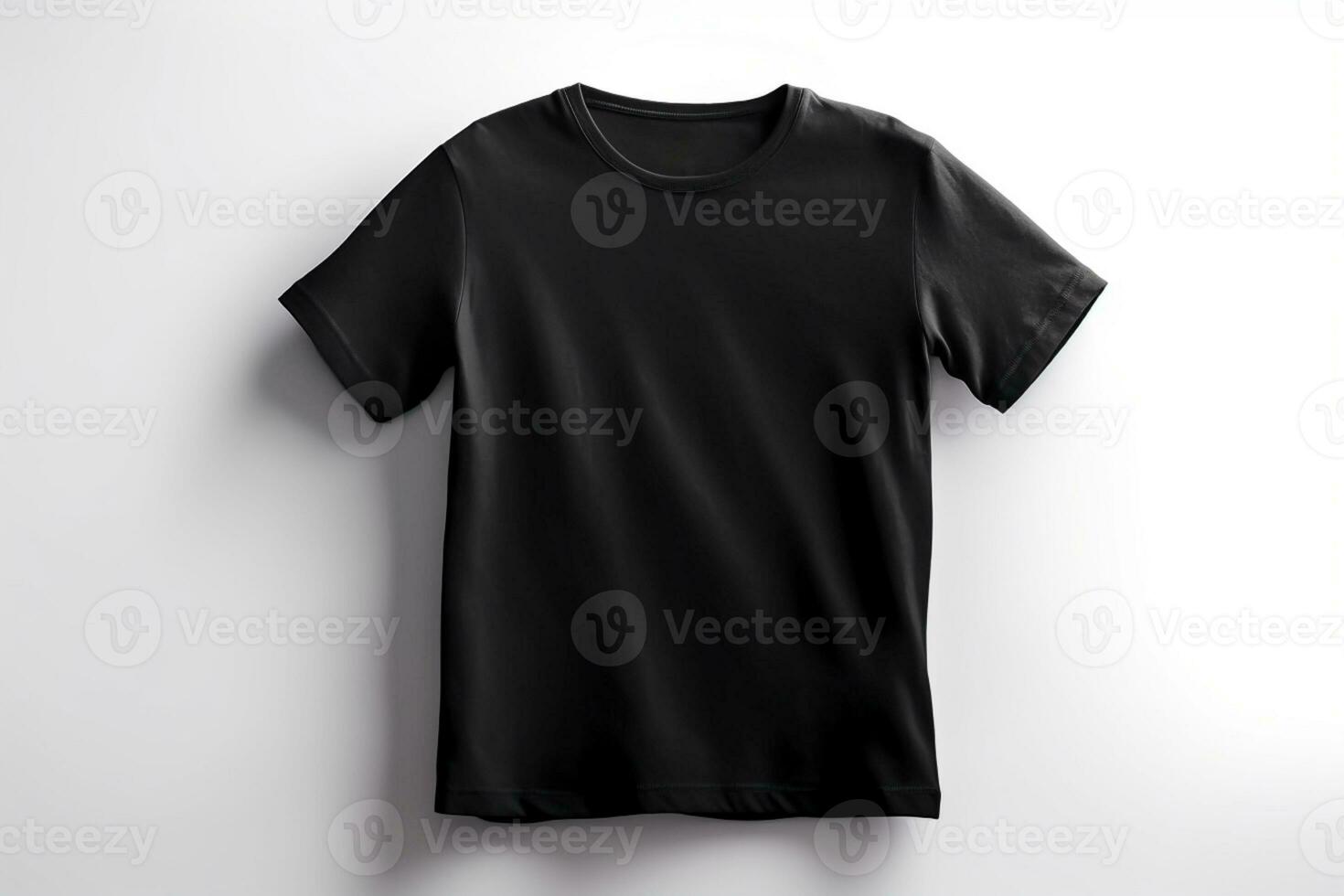 glatt und modern, schwarz T-Shirt Attrappe, Lehrmodell, Simulation auf Weiß Hintergrund ai generiert foto
