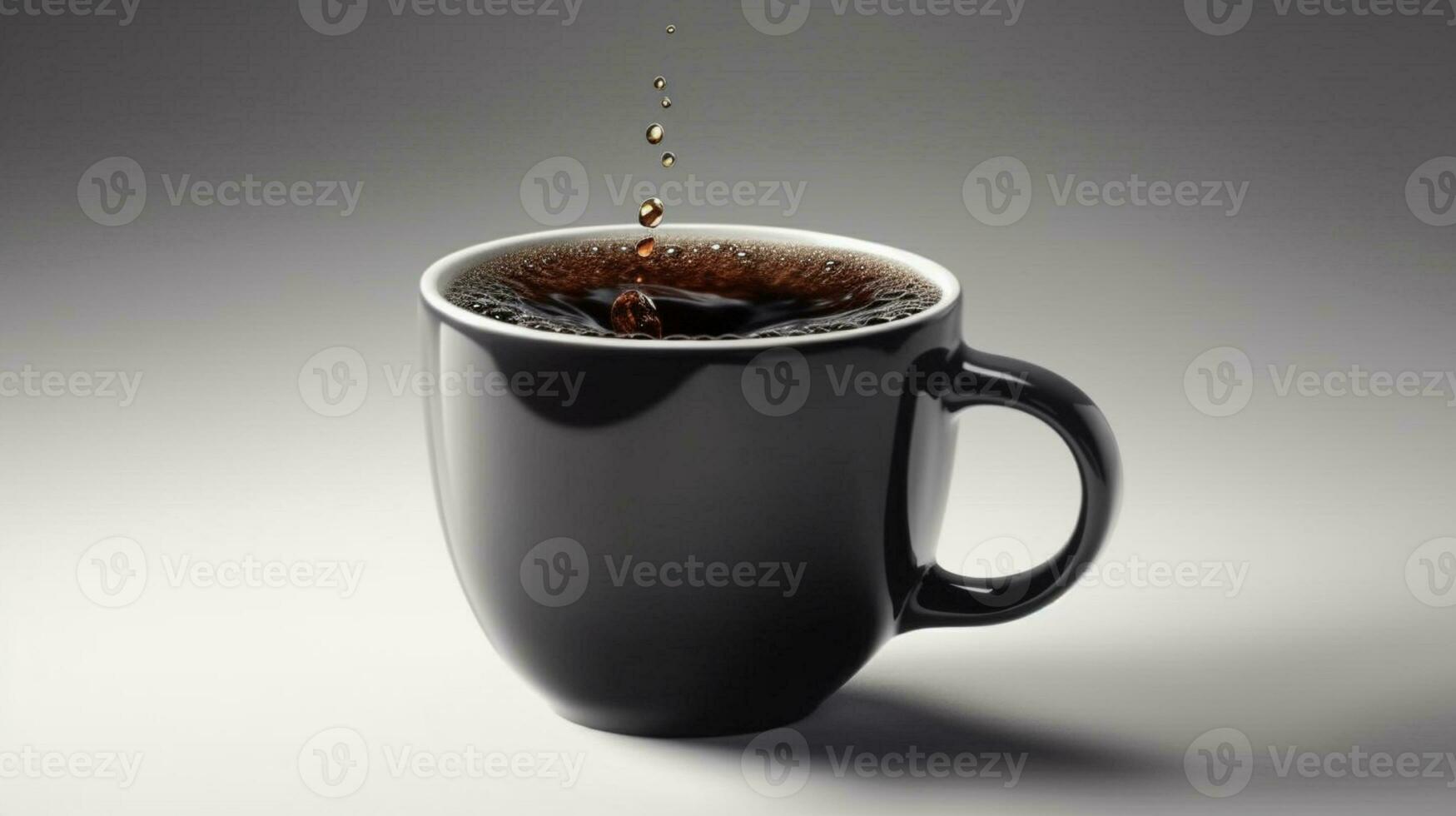 ein leeren schwarz Kaffee Becher fliegend im in der Luft auf Weiß Hintergrund ai generiert foto