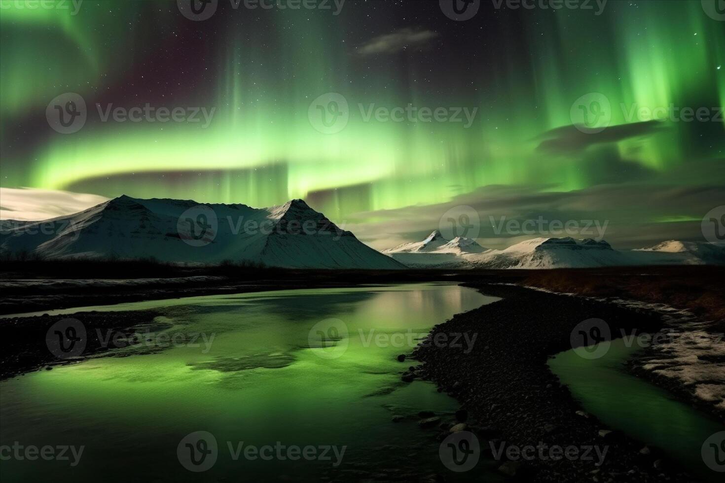 Aurora Landschaft mit Nord Beleuchtung, generativ ai foto