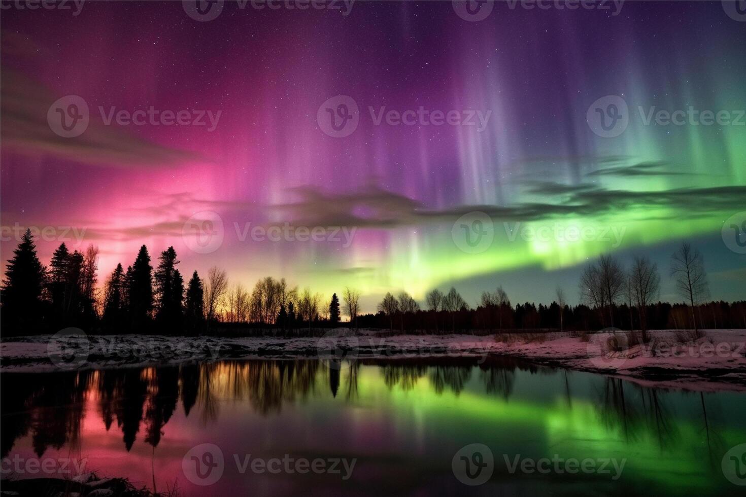 Aurora Landschaft mit Nord Beleuchtung, generativ ai foto