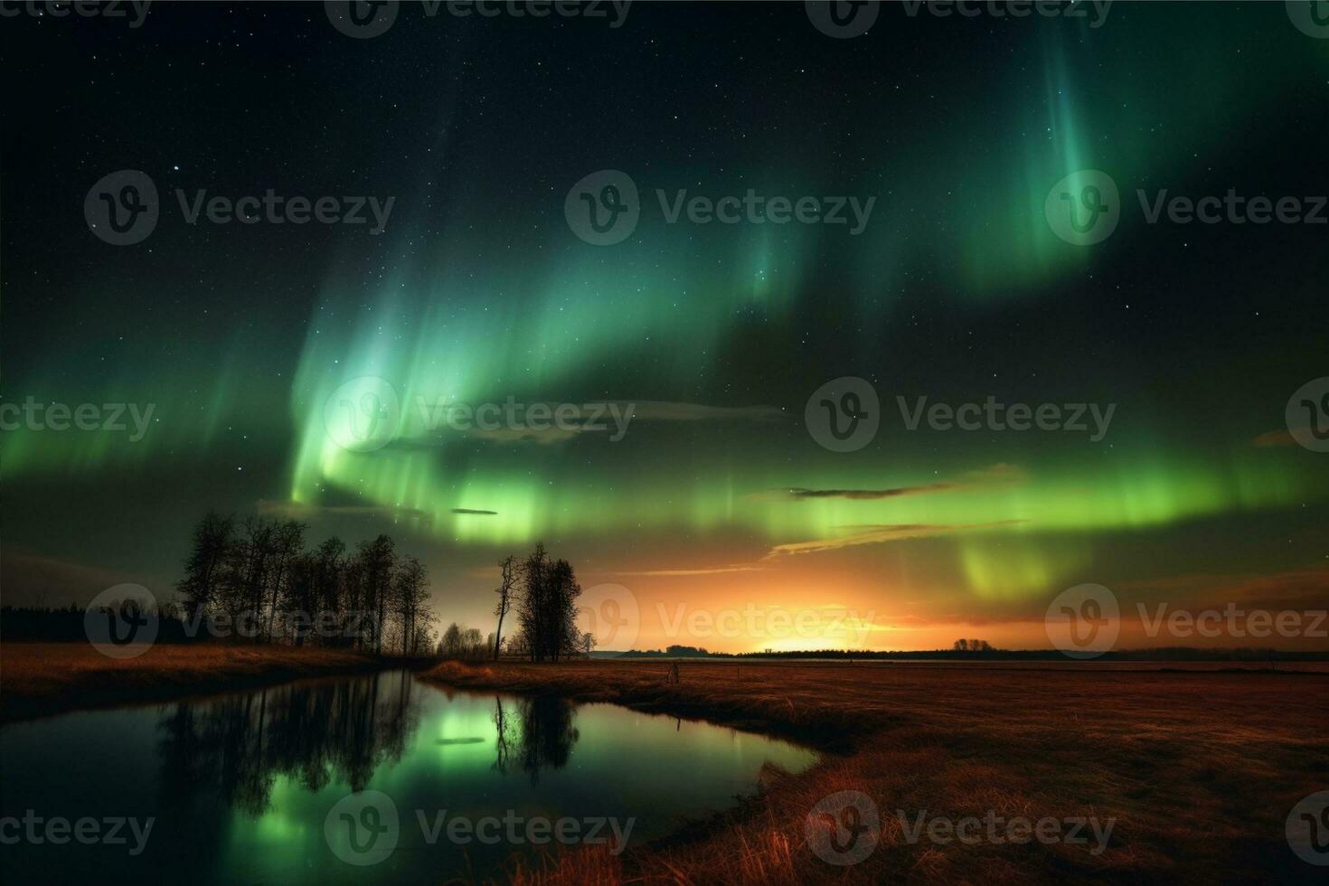 Aurora Landschaft mit Nord Beleuchtung, generativ ai foto