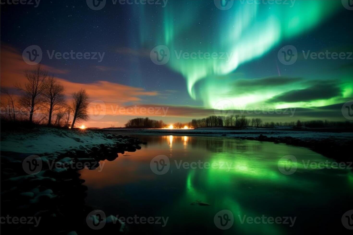 Aurora Landschaft mit Nord Beleuchtung, generativ ai foto